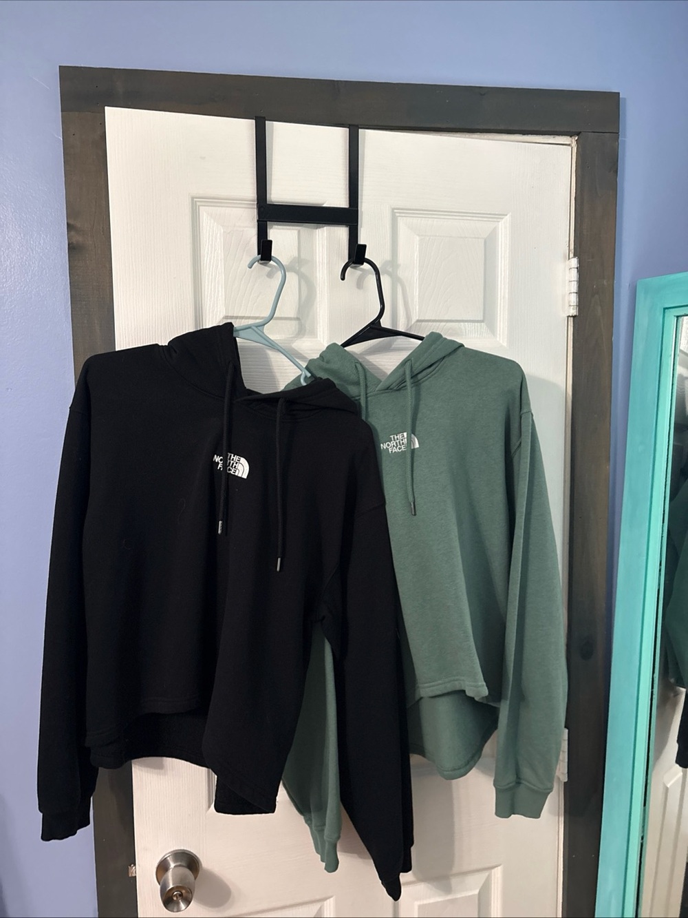 The North Face Black & Sage Green Cropped Logo Hoodies